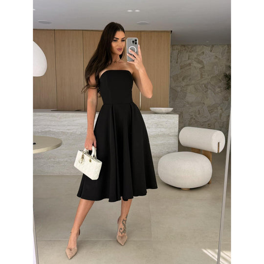 Damen elegantes Cocktailkleid mit trägerlosem Design EB