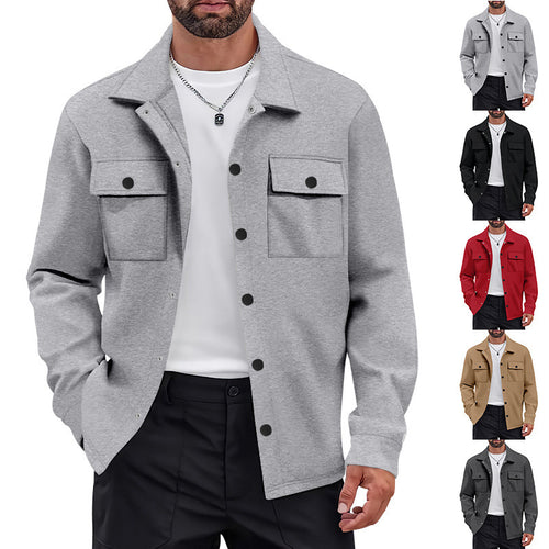 Herren nan Overshirt-Jacke mit Brustklappen, lockerer Passform und durchgehender Knopfleiste EB