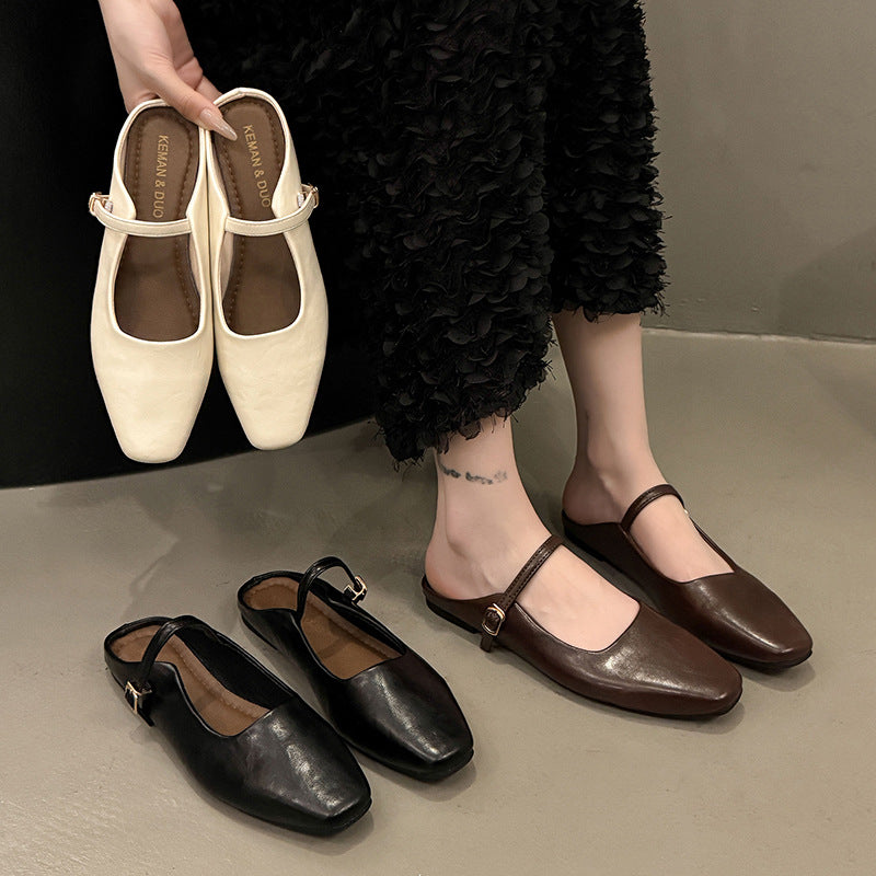 Damen elegante Slingback-Pantoletten aus hochwertigem Leder mit modischem Riemen EB