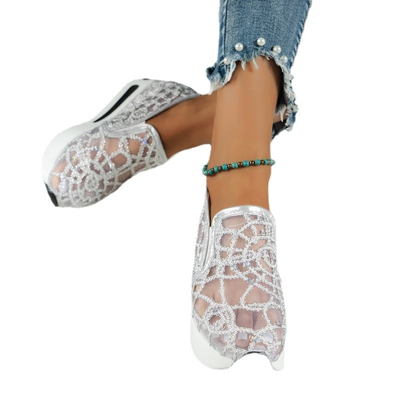 Damen Sneakers mit luxuriösem Strass-Muster und bequemem Fußbett EB