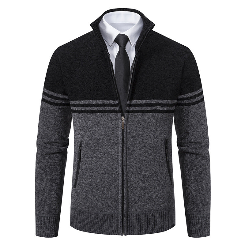 Herren sportliche und modische Strickjacke mit Reißverschluss und kontrastierenden Streifen EB