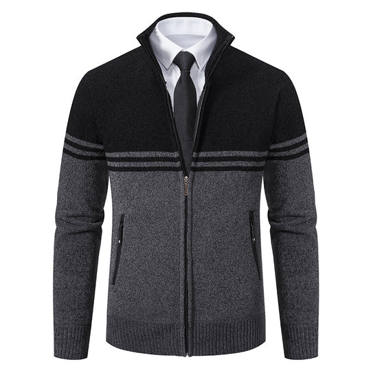 Herren sportliche und modische Strickjacke mit Reißverschluss und kontrastierenden Streifen EB
