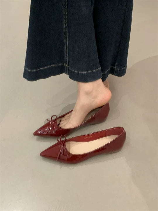 Damen spitze Ballerinas mit dekorativer Schleife und komfortablem Fußbett EB