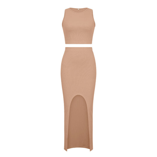 Damen Set aus crop Top und Maxi-Rock mit hohem Schlitz EB