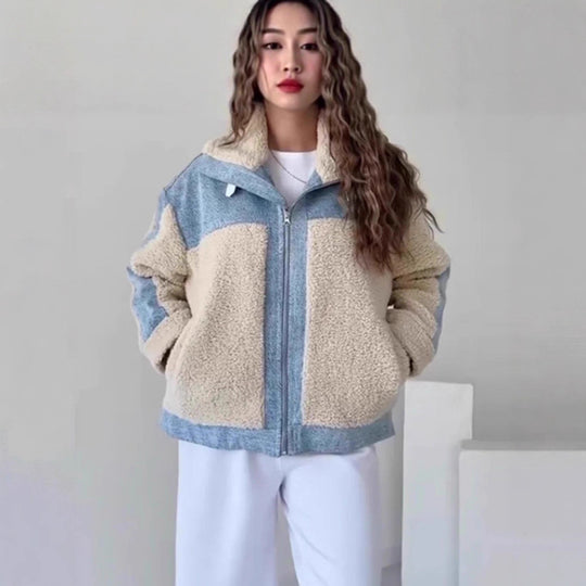 Damen Fleecejacke mit Kapuze und kontrastierenden Einsätzen EB