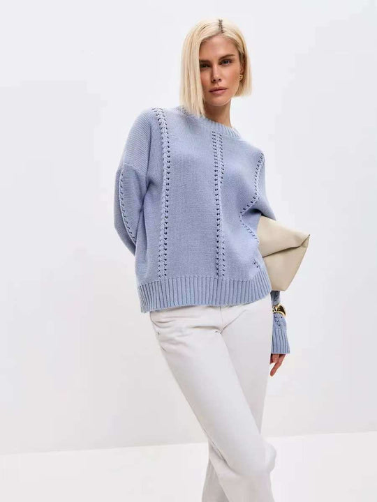 Damen Strickpullover mit raffiniertem Lochdesign und lässigem Schnitt EB