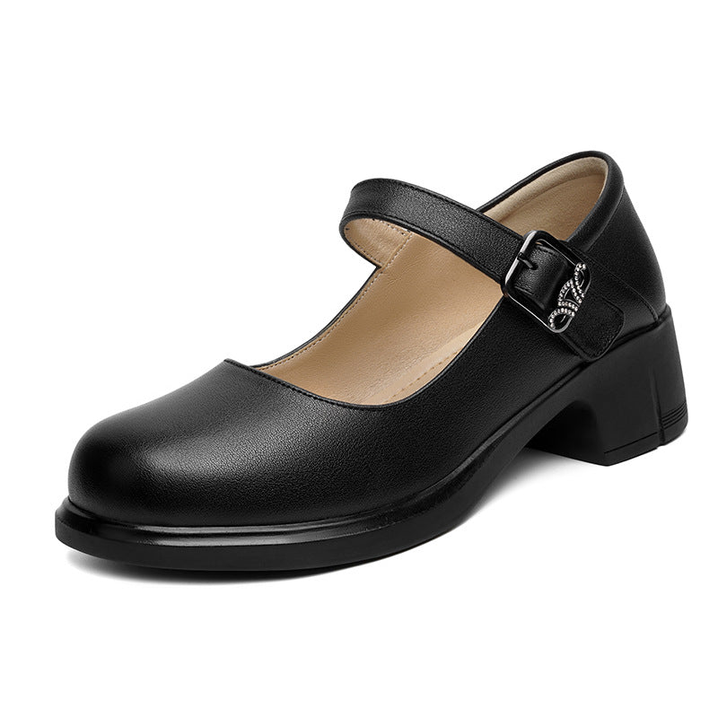 Damen Mary Jane Ballerinas mit elegantem Riemchen und komfortablem Blockabsatz EB