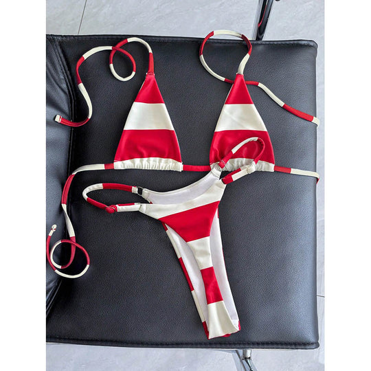 Damen Triangel-Bikini mit modischen Längsstreifen EB