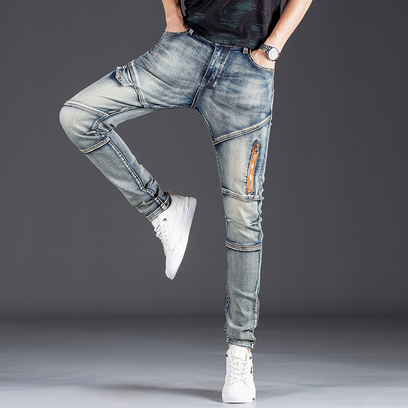 Herren Designer Slim Fit Jeans mit kreativen Reißverschlussdetails EB