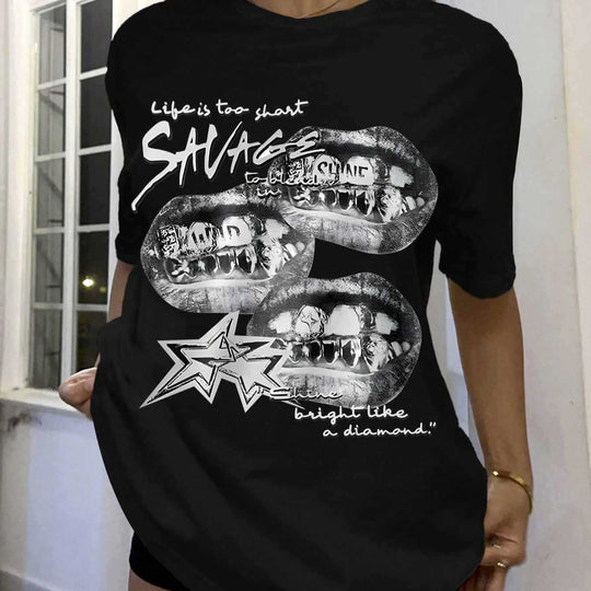 Damen T-Shirt mit kreativem Grafikdesign und urbanem Statement EB
