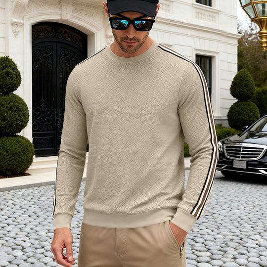 Herren Feinstrukturiertes Rundhals‑Sweatshirt mit sportiven Kontraststreifen an den Ärmeln EB