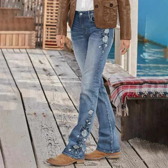 EB | Mittel Taille Flamingo Bestickte Jeans