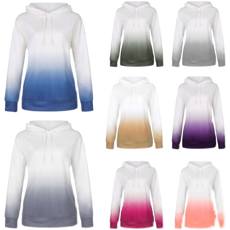 Damen Oversize Kapuzenpullover mit Dip-Dye Farbverlauf und Kängurutasche EB