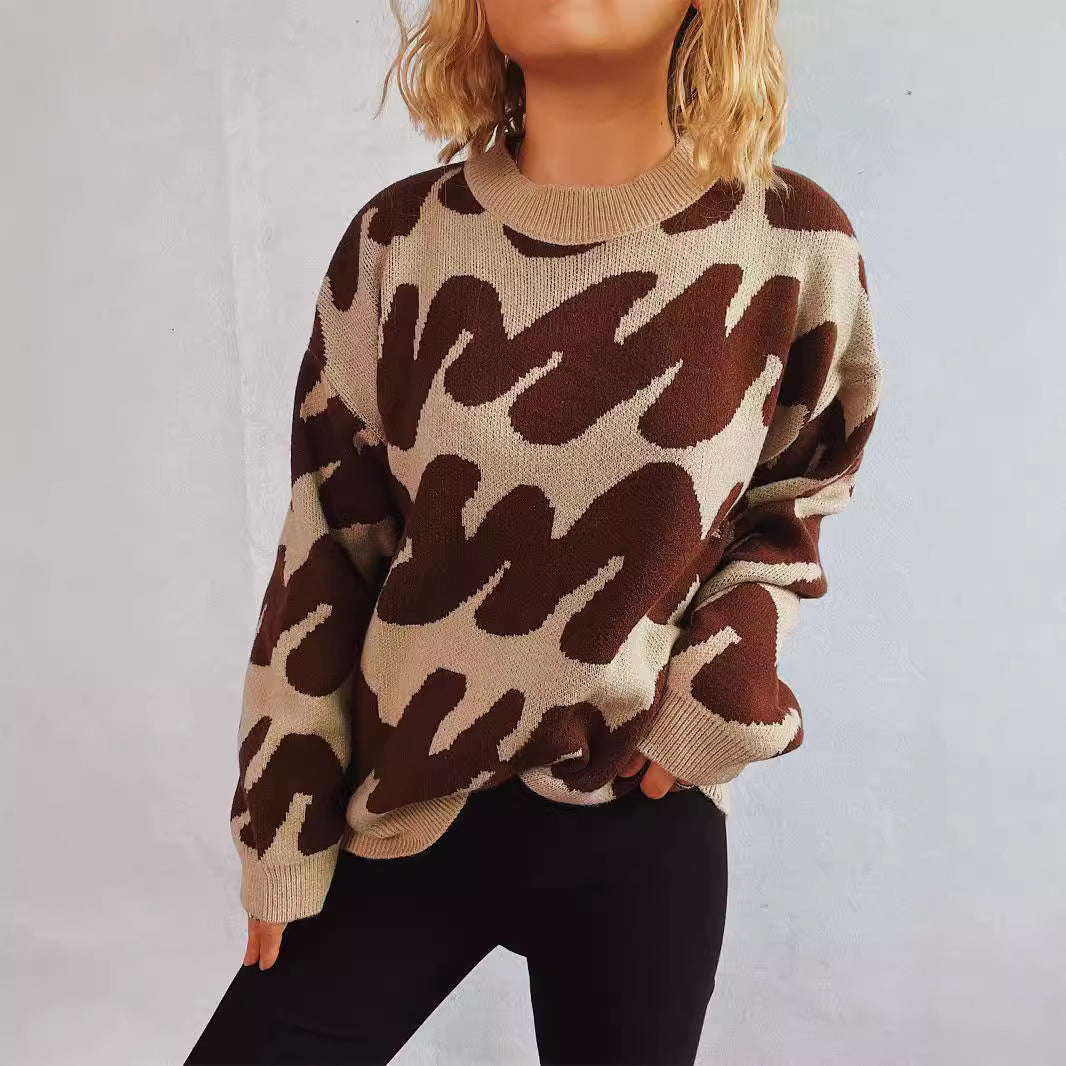 Damen lässiger Pullover mit modernem Farbblockdesign und voluminösen Ärmeln EB