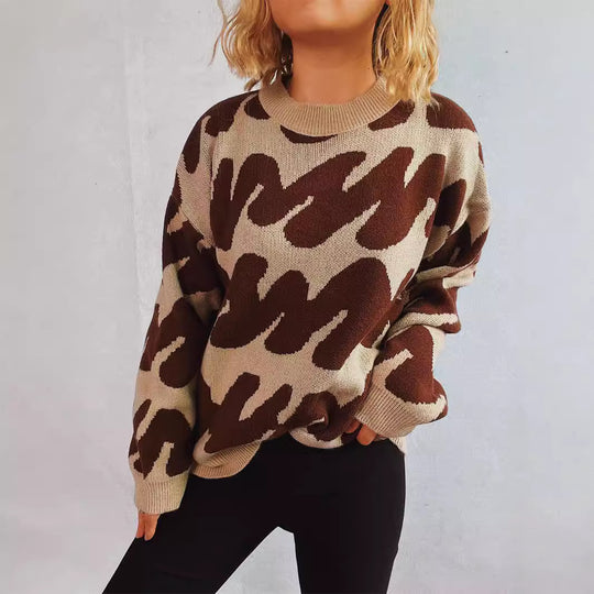 Damen lässiger Pullover mit modernem Farbblockdesign und voluminösen Ärmeln EB