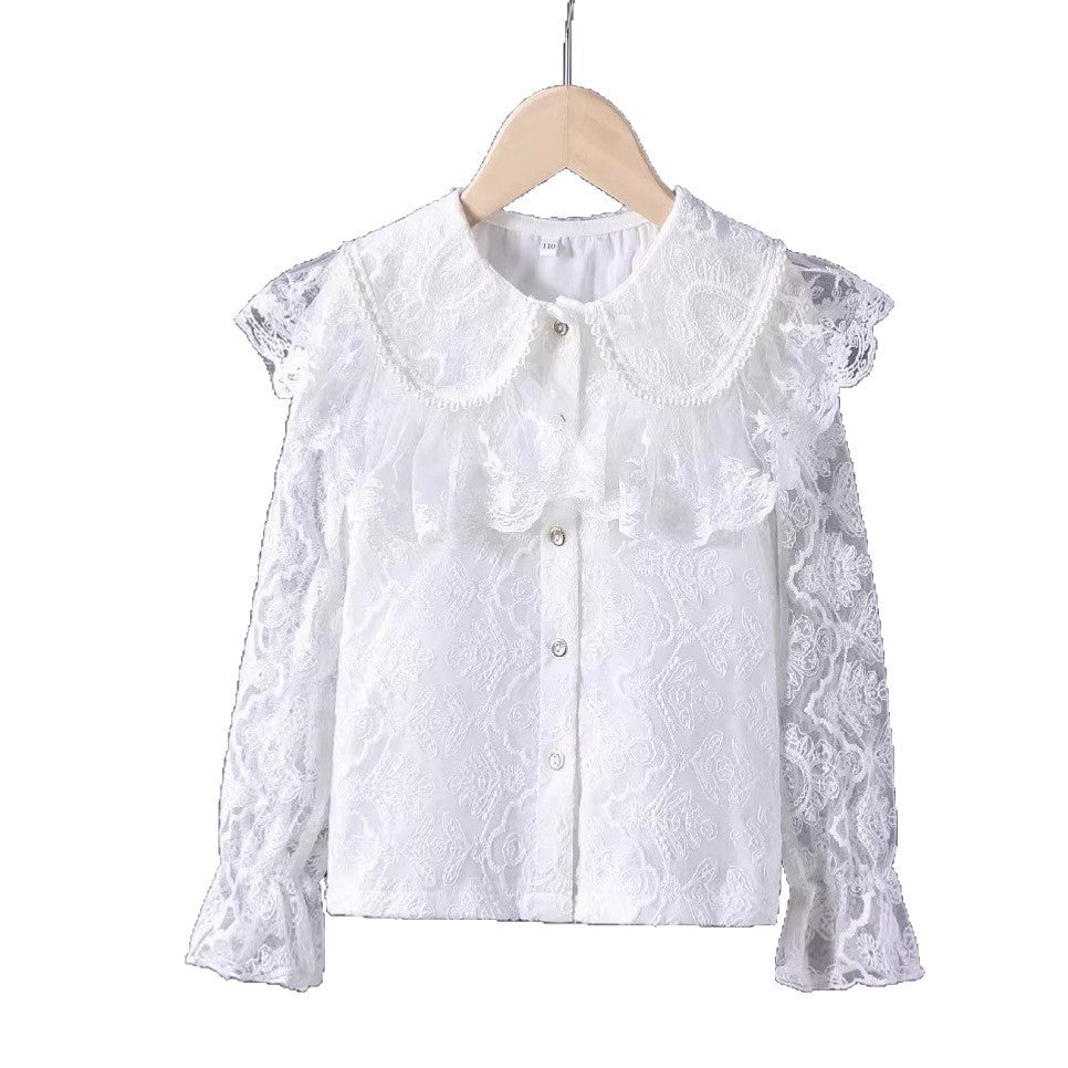 Mädchen Spitzenbluse mit romantischem Rüschenkragen EB