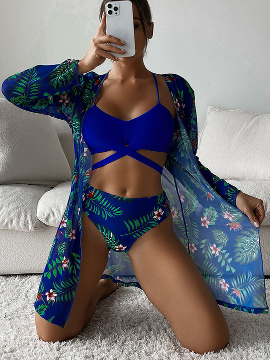 Damen Badeanzug mit floralem Kimono EB