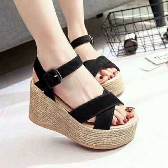 Damen Strapazierfähige Keilabsatz-Sandalen mit modischem Riemchen-Design EB