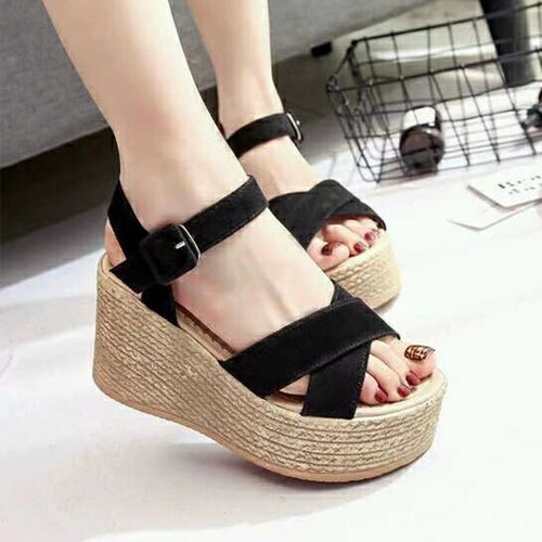 Damen Strapazierfähige Keilabsatz-Sandalen mit modischem Riemchen-Design EB