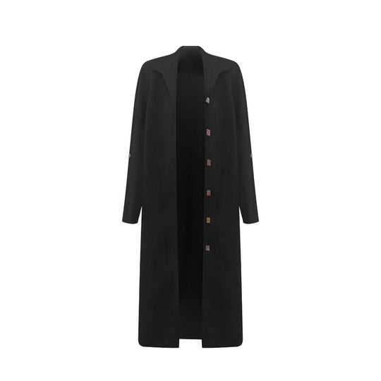 Damen Langmantel aus weichem Stoff mit eleganten Knopfdetails und Taschen EB