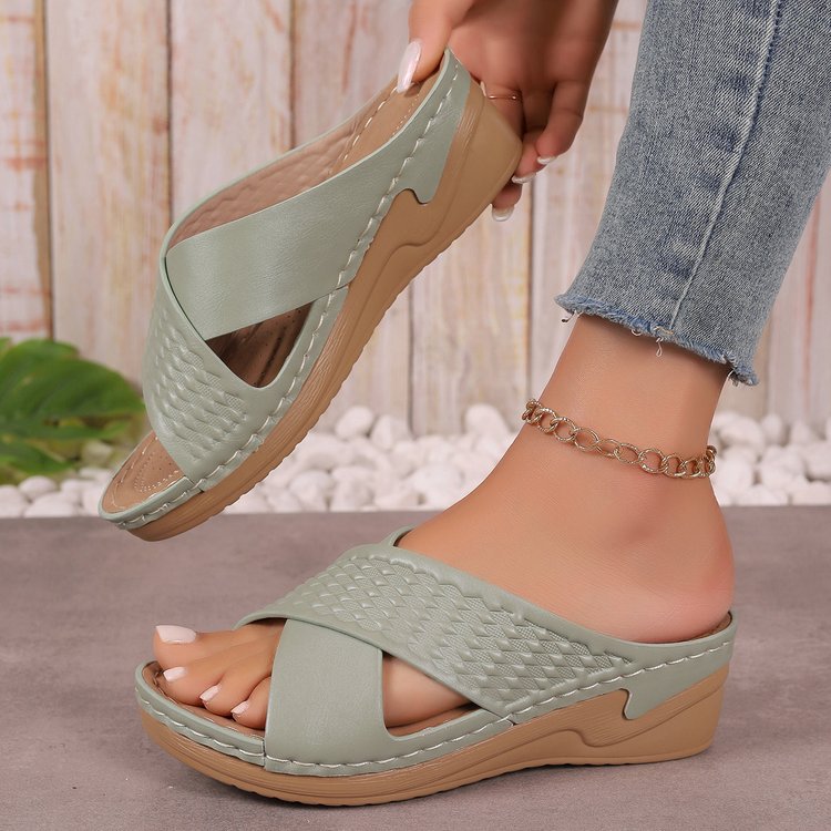 Damen elegante Wedge-Pantoletten mit geflochtenem Design EB