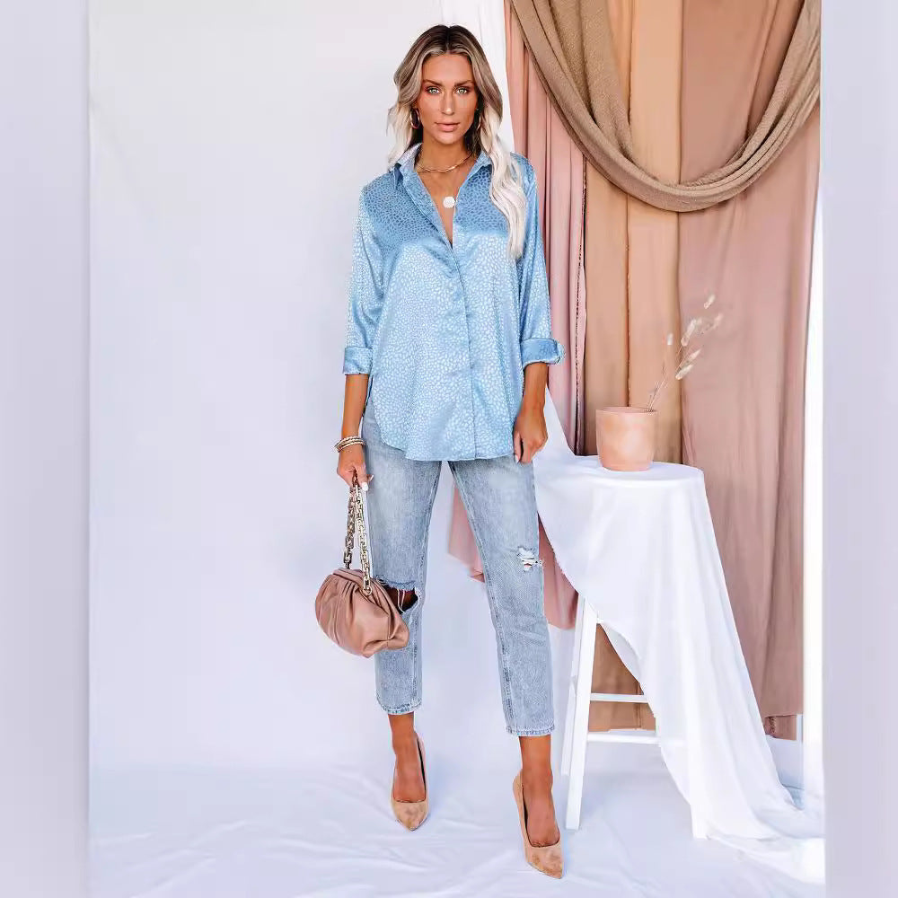 Damen Elegante Bluse mit feinem Strukturmuster und durchgehendem Knopfverschluss EB