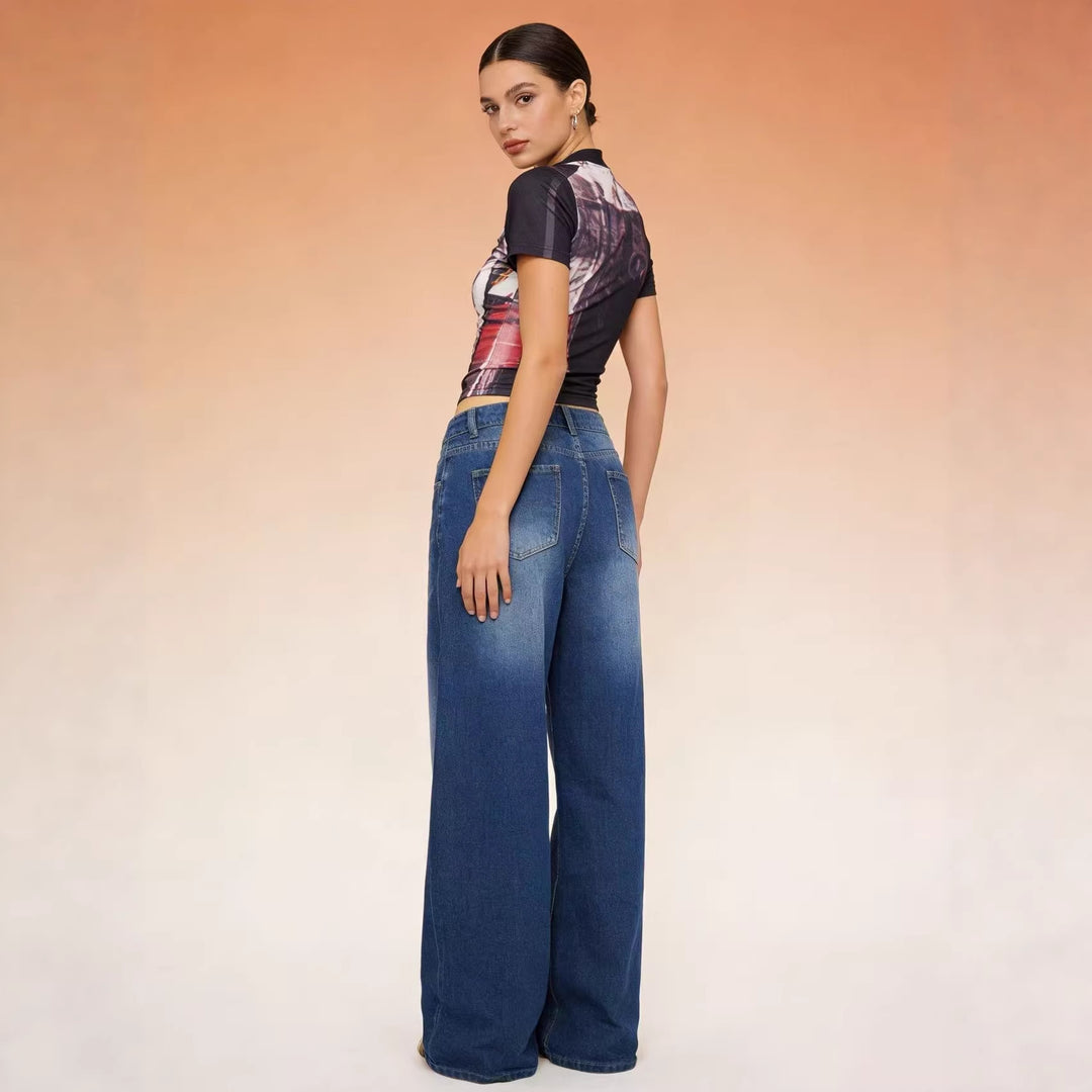 Damen Weit geschnittene High-Waist Jeans mit raffinierter Taillierung EB