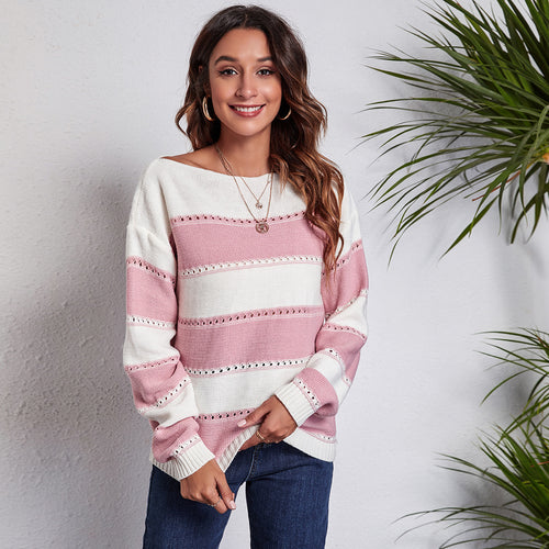 Damen Lässiger Strickpullover mit trendigem Streifenmuster und funkelnden Details EB