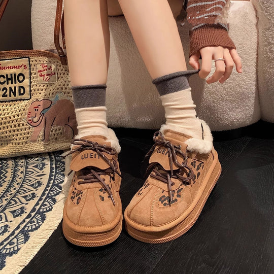 Damen Freizeit-Sneaker mit warmem Innenfutter und modischem Leopardenmuster EB