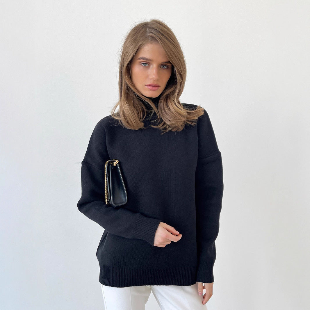 Damen eleganter Strickpullover mit hohem Kragen EB