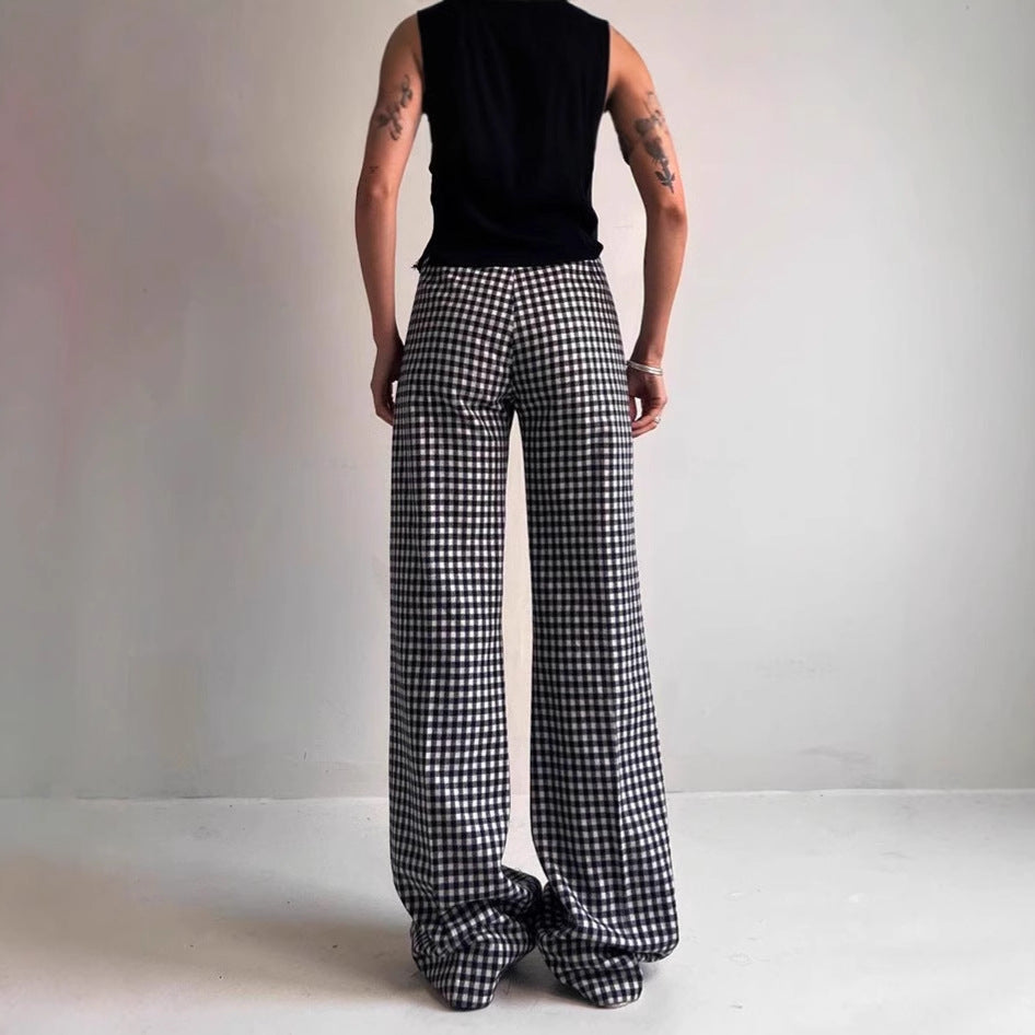 Damen Bequeme Tubenhose mit Karomuster und elastischem Bund EB
