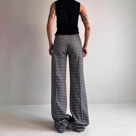 Damen Bequeme Tubenhose mit Karomuster und elastischem Bund EB