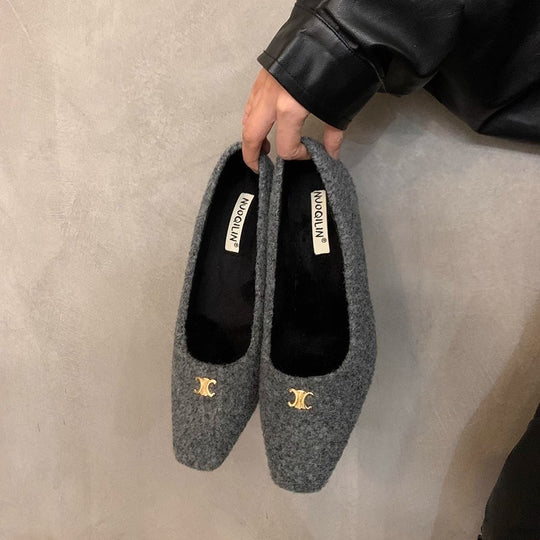 Damen elegante Blockabsatz-Ballerinas aus Wollfilz EB