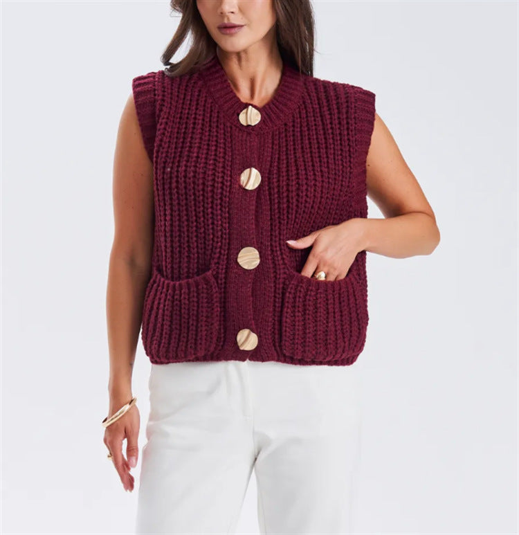 Damen Grobgestrickter Oversize Cardigan mit Zierknöpfen EB