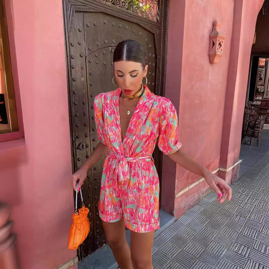 Damen modischer Jumpsuit mit lässigem Schnitt und tailliertem Gürtel EB