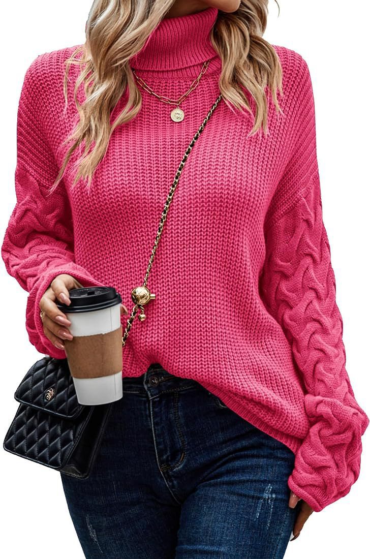 Damen Grobstrickpullover mit modernem Zopfdesign und hohem Kragen EB