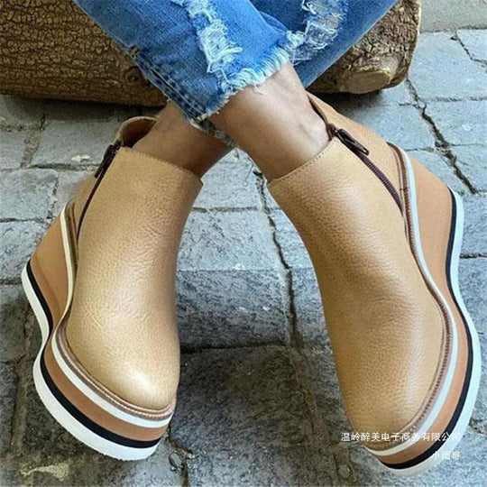 Damen modische Wedge-Booties mit rutschfester Sohle und weichem Innenfutter EB