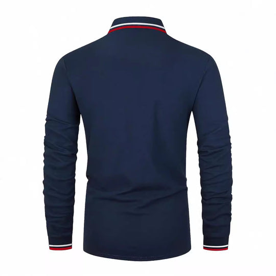 Herren Langarm Poloshirt mit sportivem Kragen und kontrastierenden Bündchen EB