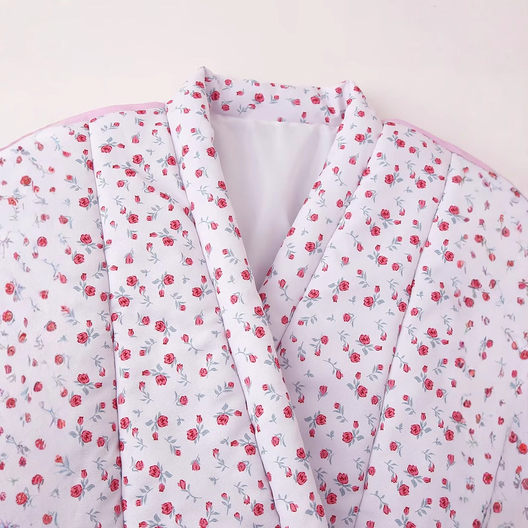Damen Quilt-Jacke mit floralem Design und bindbarem Taillenzug EB