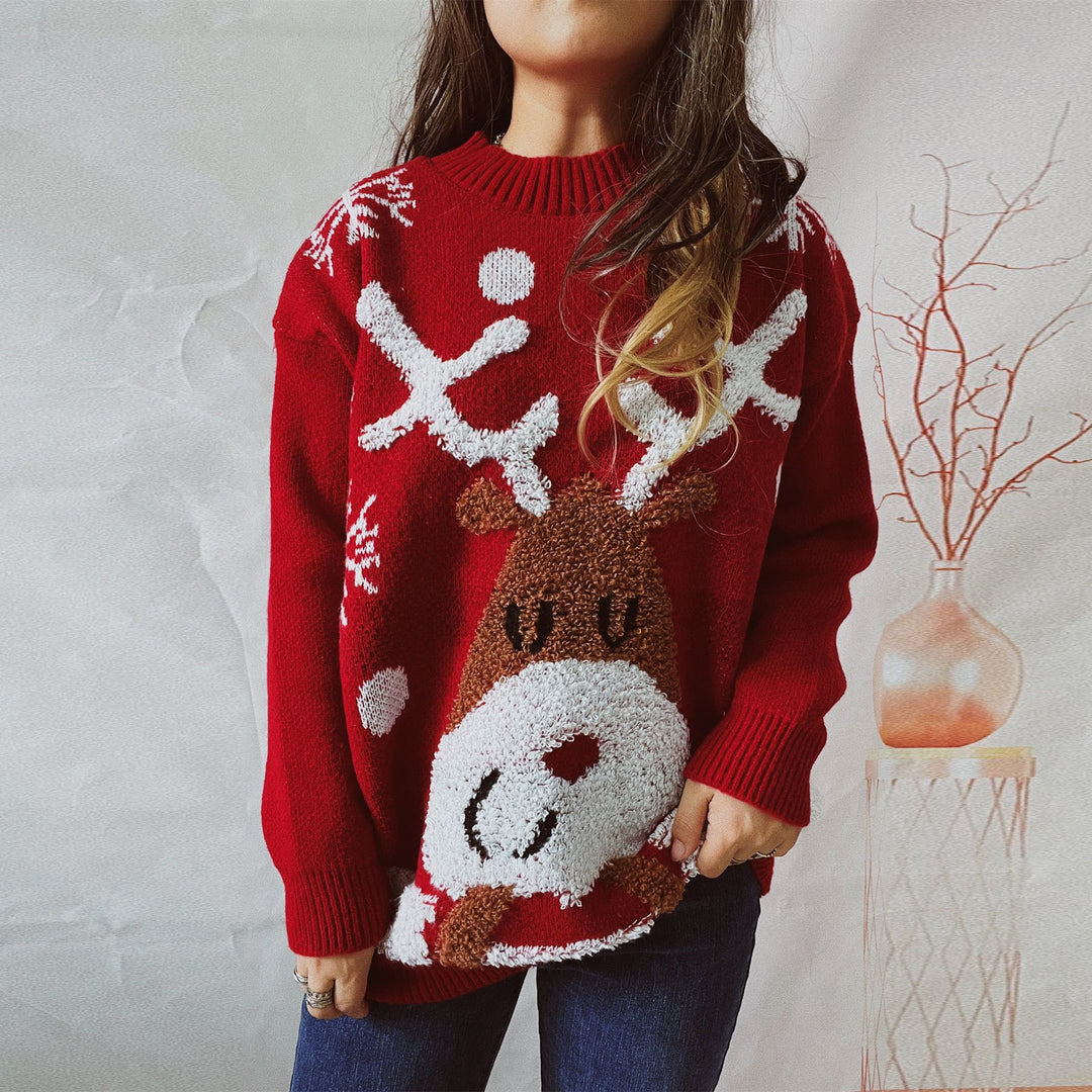 Damen Kuscheliger Weihnachts-Pullover mit lustigem Rentier-Motiv EB