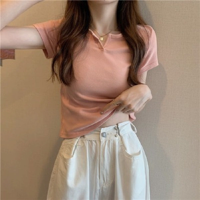 Damen Cropped T-Shirt mit figurbetontem Schnitt und modernen Akzenten EB