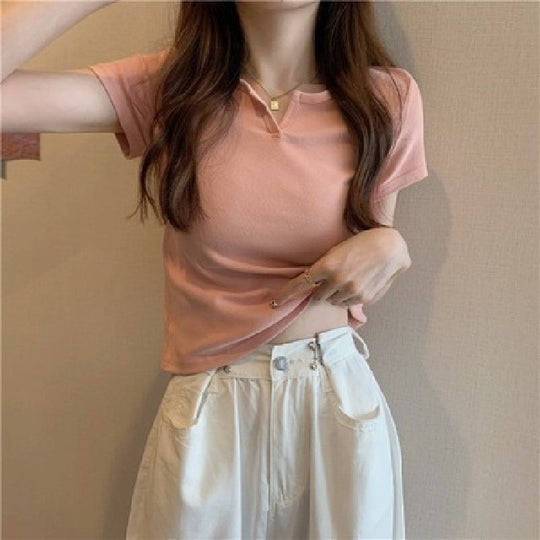 Damen Cropped T-Shirt mit figurbetontem Schnitt und modernen Akzenten EB