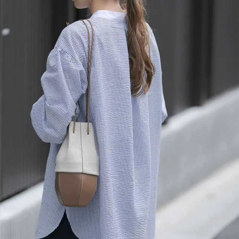 Damen gestreiftes oversized Button-Up Shirt EB