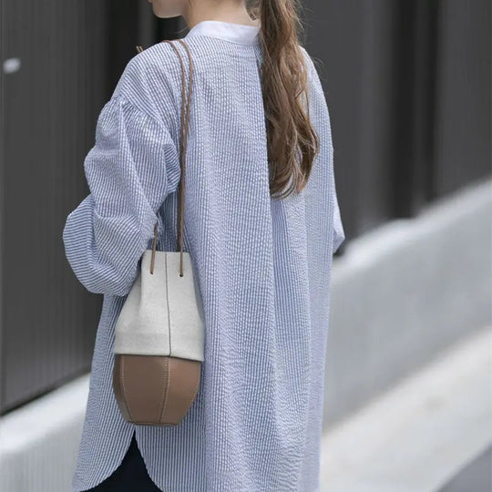 Damen gestreiftes oversized Button-Up Shirt EB