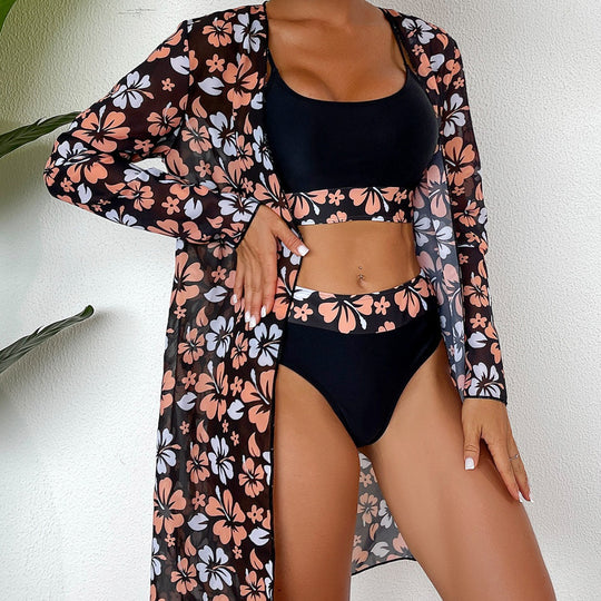 Damen Strandcover-Up mit floralem Design und eleganter Transparenz EB