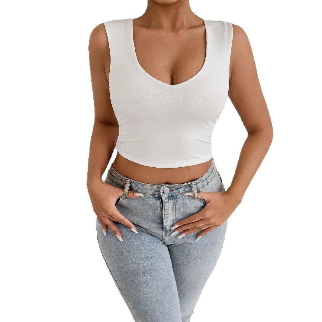 Damen figurbetontes Crop-Top mit tiefem V-Ausschnitt EB