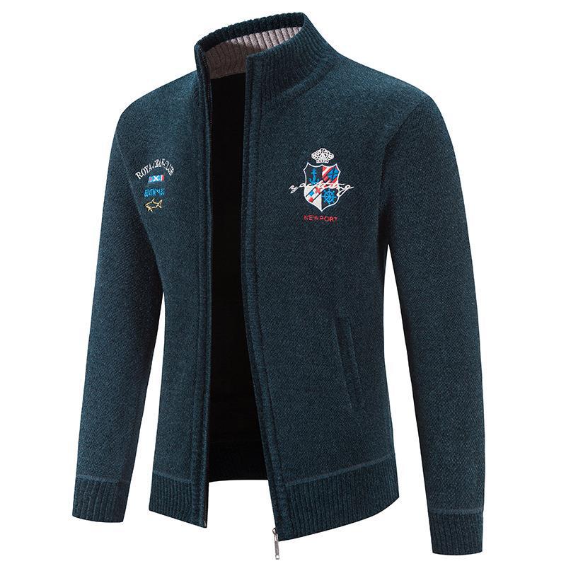 Herren modische Strickjacke mit hohem Kragen und detailreicher Stickerei EB