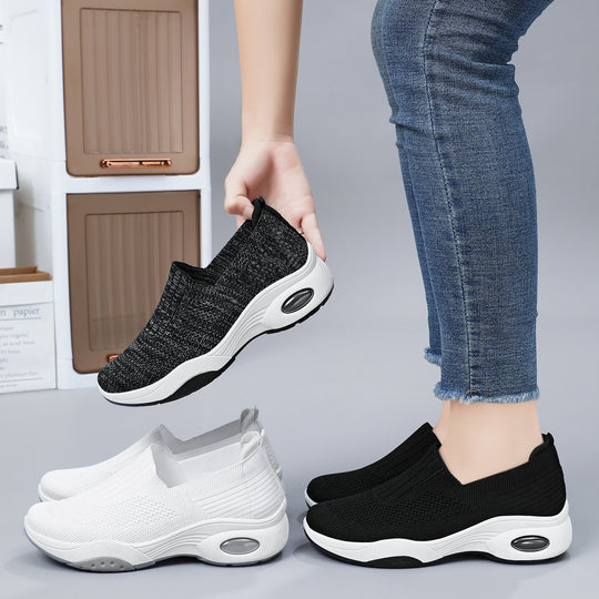 Damen nan nahtloser Strick-Slipper mit erhöhtem Plateau-Luftdämpfer und ergonomischer Fersenstütze EB