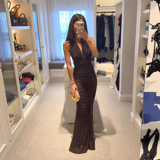 Damen elegantes trägerloses Abendkleid mit raffiniertem Drapé und tiefem Ausschnitt EB