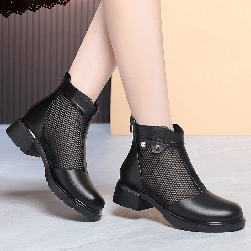 Damen Stiefeletten mit atmungsaktivem Netzdesign und robustem Blockabsatz EB